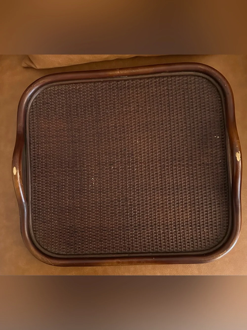 Pier 1 • wicker• rattan • large wooden tray with wood handles